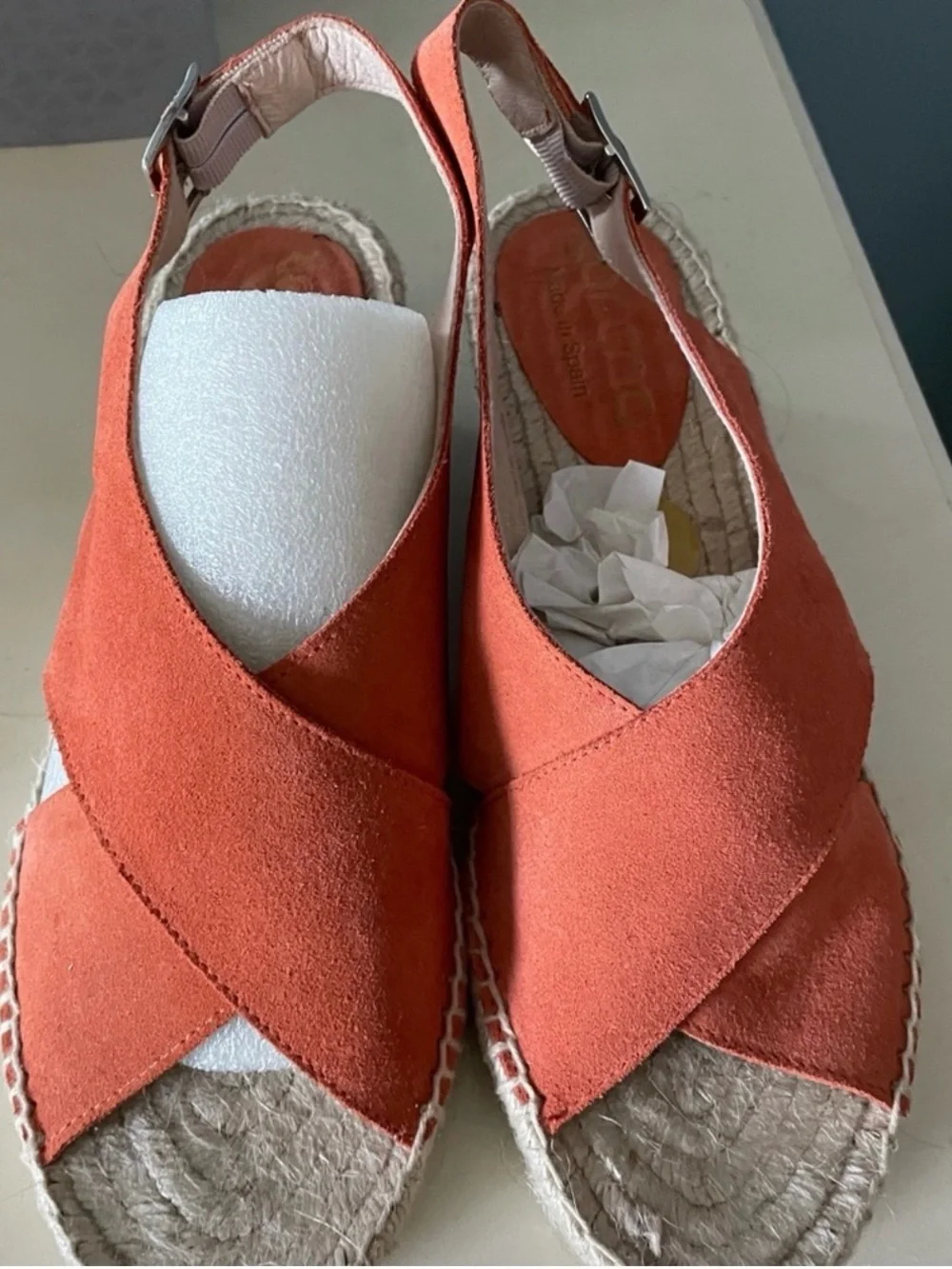 Cordani Orange Suede Espadrille Wedge Sandals